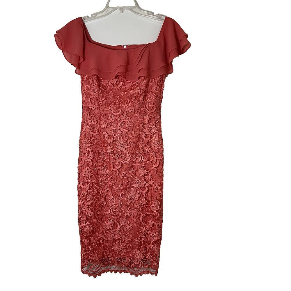 Paper Dolls London Pink coral off shoulder lace overlay midi dress US 2